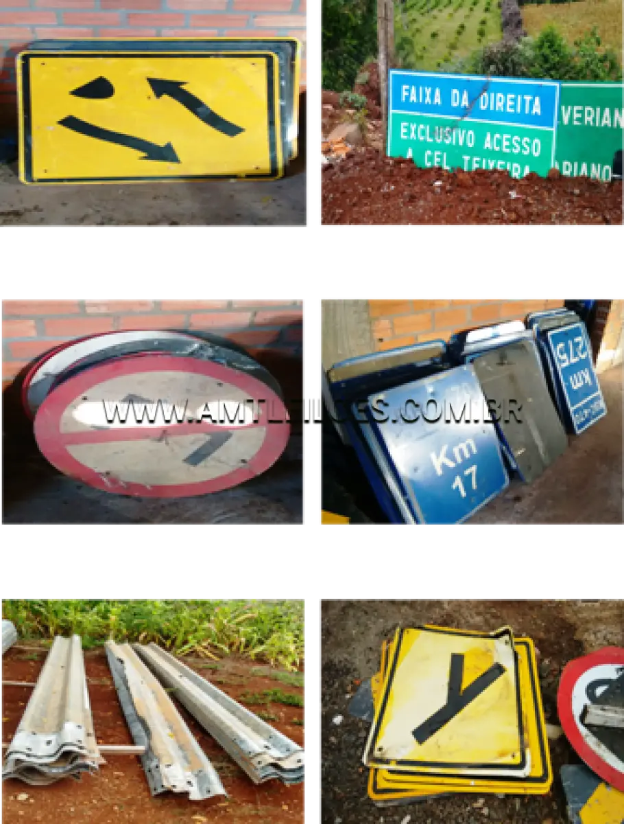 LOTE 031 - PLACAS DE REGULAMENTAÇÃO; PLACAS DE INDICAÇÃO; PLACA MA; PLACA 2000X1000; PLACA 2000X500; PLACA DE MARCO QUILOMÉTRICO; PLACA DE ÔNIBUS; PLACA REGULAMENTADORA;PLACA DE ADVERTÊNCIA - UL DNIT VACARIA