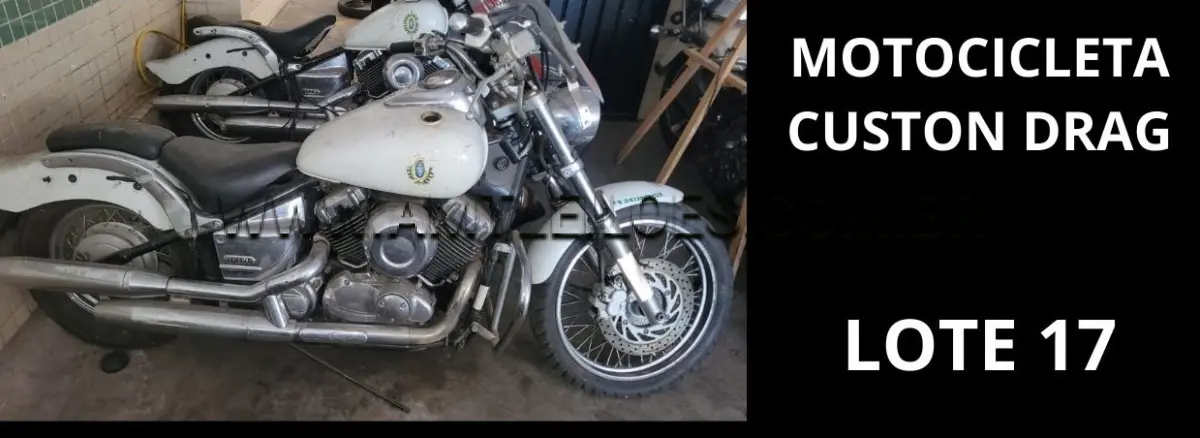 LOTE 017 - MARCA/MODELO: VIATURA MOTOCICLETA POLICIAL YAMAHA / CUSTON DRAG STAR 650CC 01PSG 2X1, ANO: 2006.