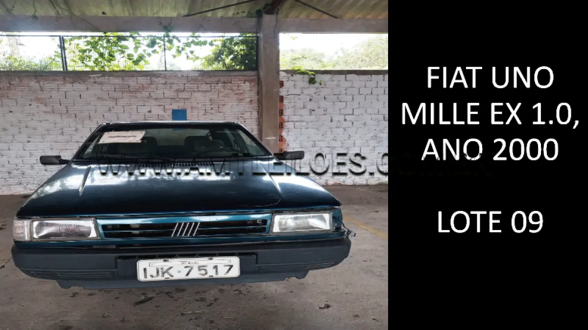 LOTE 009 - MARCA/MODELO: FIAT UNO MILLE EX 1.0, ANO: 2000.