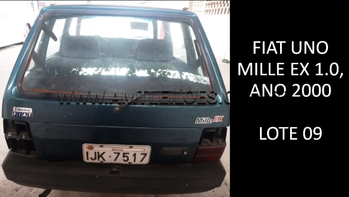 LOTE 009 - MARCA/MODELO: FIAT UNO MILLE EX 1.0, ANO: 2000.