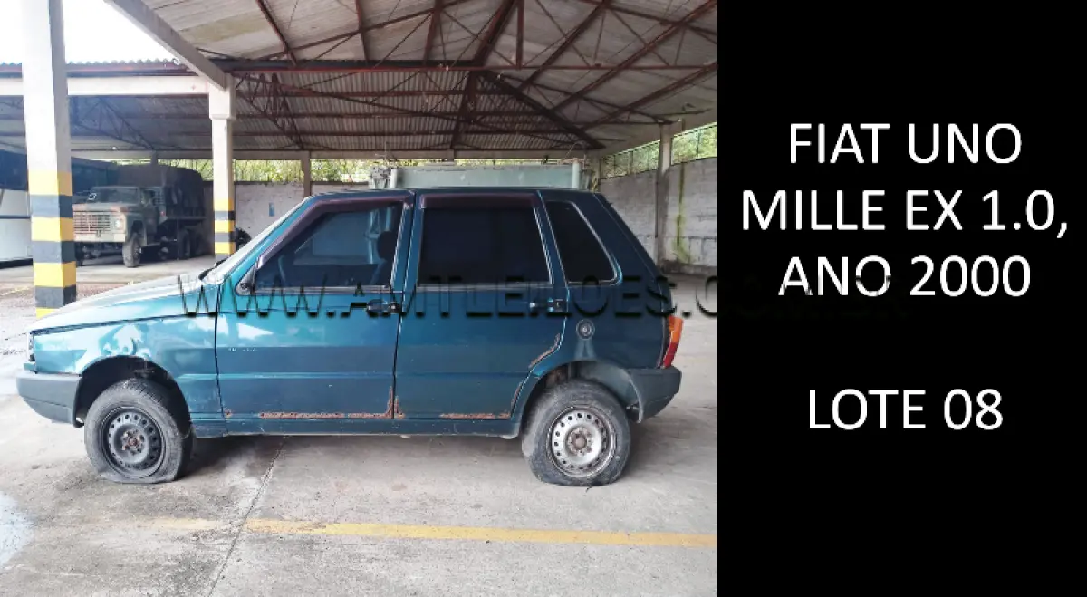 LOTE 008 - MARCA/MODELO: FIAT UNO MILLE EX 1.0, ANO: 2000.