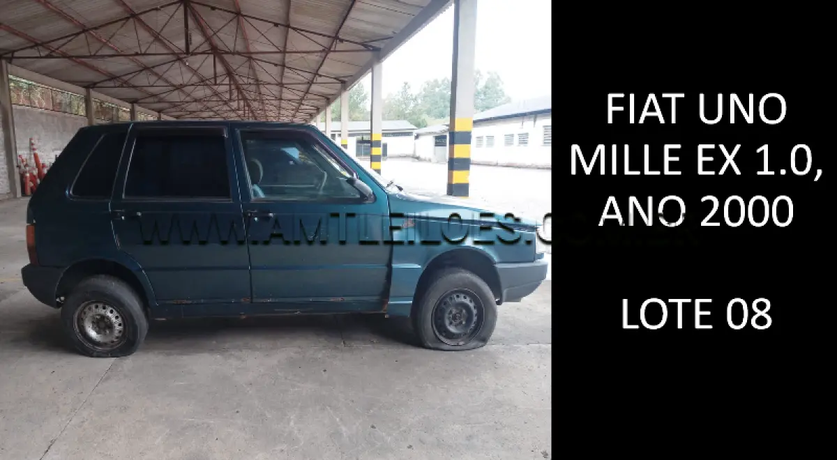 LOTE 008 - MARCA/MODELO: FIAT UNO MILLE EX 1.0, ANO: 2000.