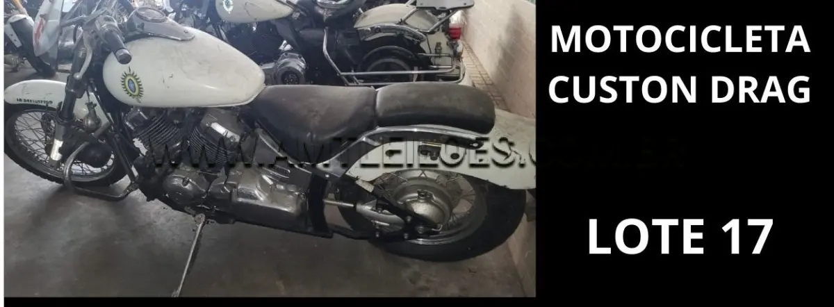 LOTE 017 - MARCA/MODELO: VIATURA MOTOCICLETA POLICIAL YAMAHA / CUSTON DRAG STAR 650CC 01PSG 2X1, ANO: 2006.